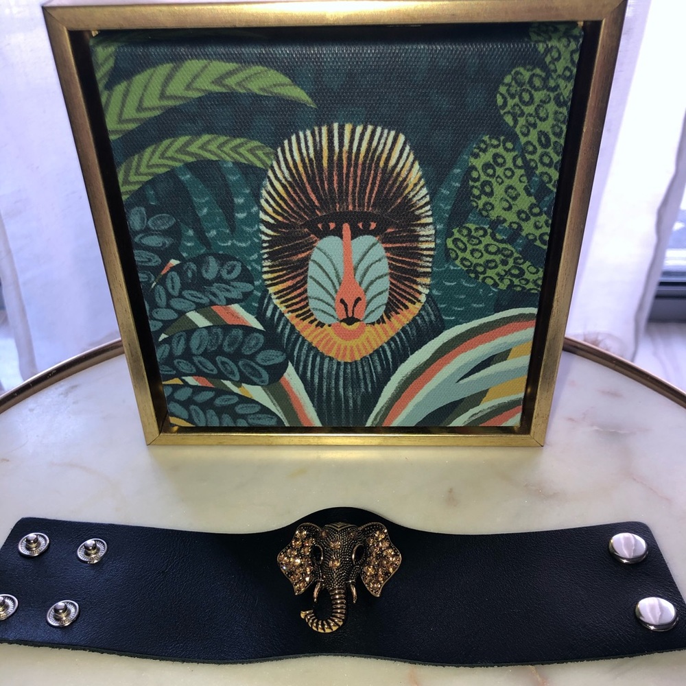 EXOTIC Leather Cuff w/ Elephant Crystal Brooch